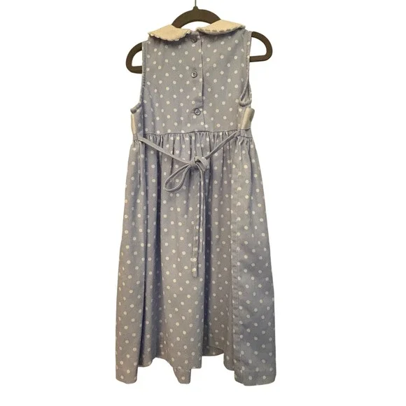 Bonnie Jean Girls Light Blue Polka Dot Peter Pan Collar Bow Dress Size 6 - Picture 4 of 6